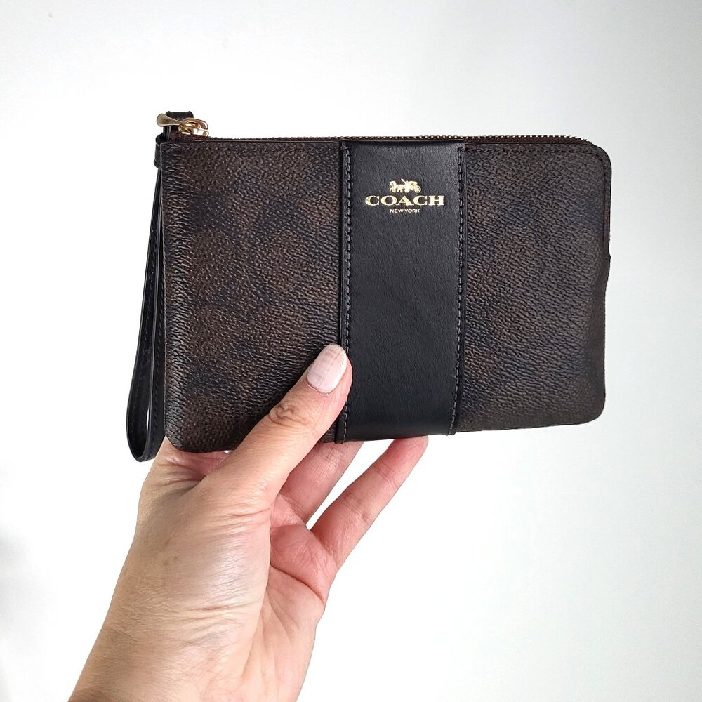 NEW Coach Signature Wristlet – Brown/Black I Authentic